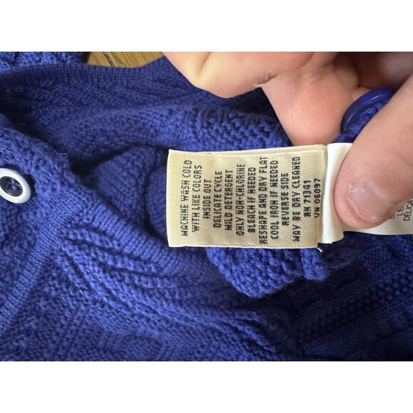 L.L. Bean Women's Cable Knit Button Down Cardigan Sweater Blue Size L CabinCore - Picture 9 of 13